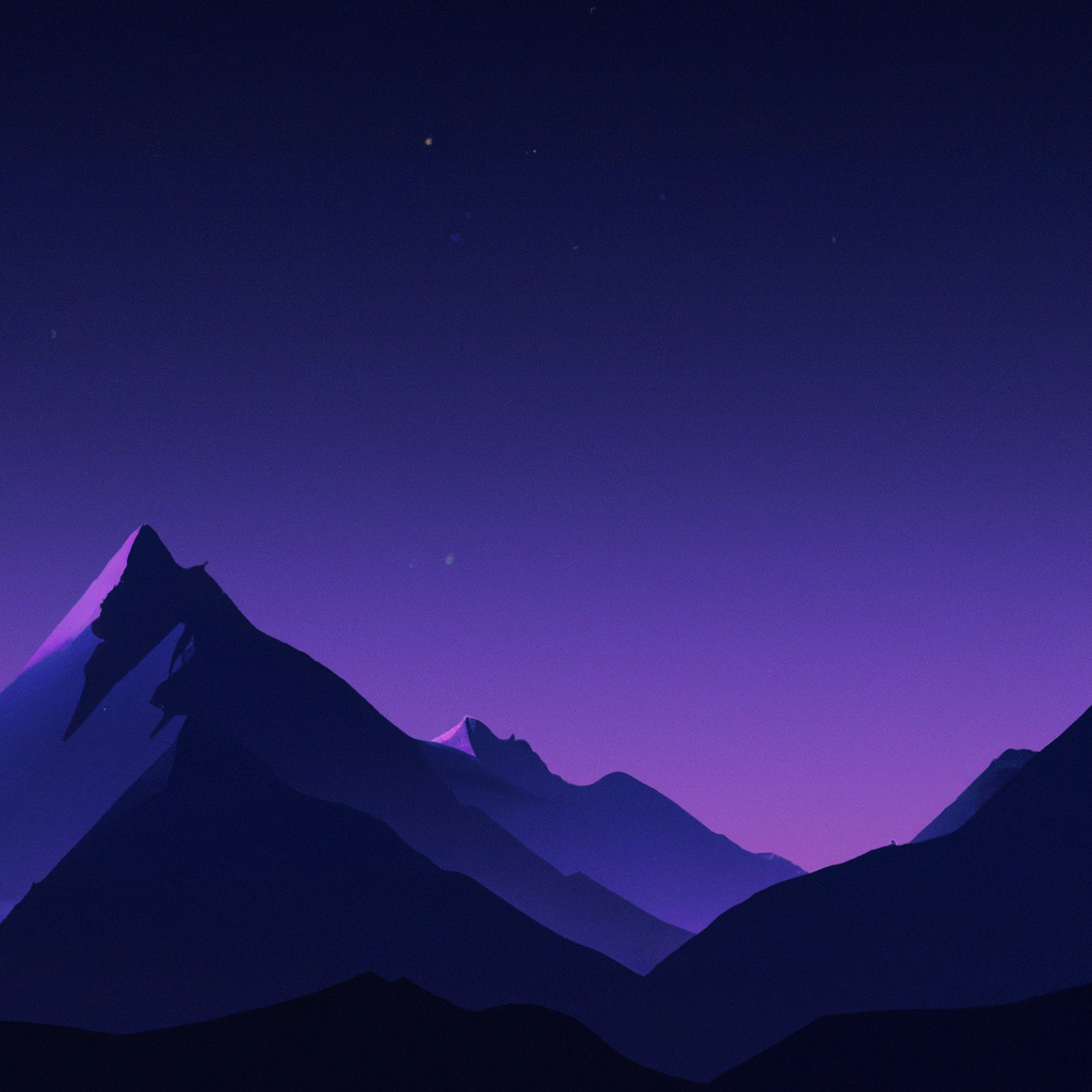 Ilustración abstracta de cordillera de los Andes con cielo púrpura y azul estrellado