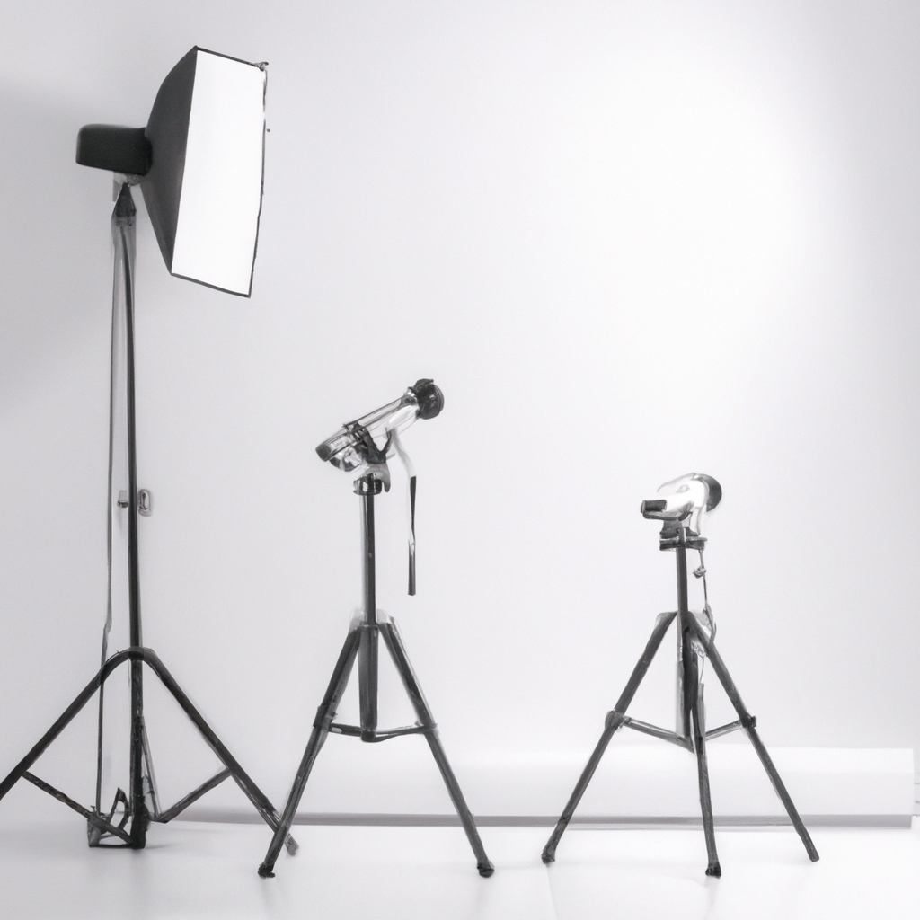Espacio de estudio minimalista con luz natural, cámaras y trípodes listos para producción